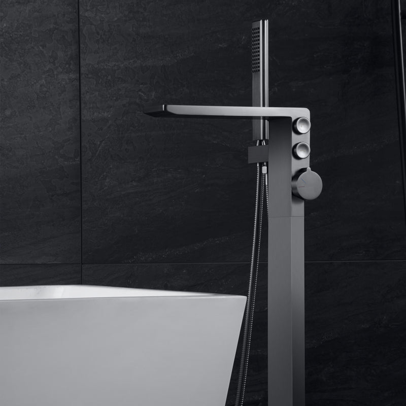 Modern Freestanding Faucet Copper with Risers and Handheld Shower Tub Faucet