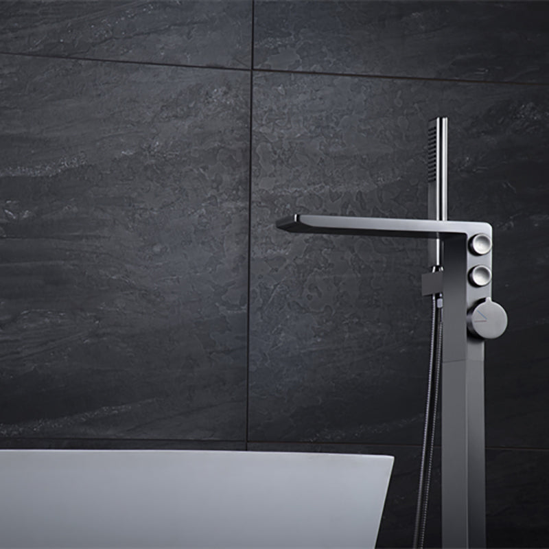 Modern Freestanding Faucet Copper with Risers and Handheld Shower Tub Faucet