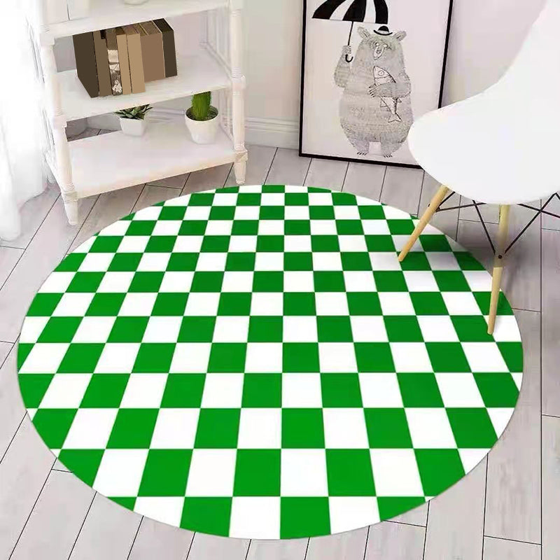 Brown Modern Rug Polyester Check Pattern Rug Washable Rug for Home Decor