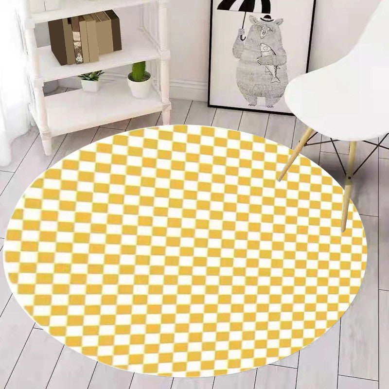 Brown Modern Rug Polyester Check Pattern Rug Washable Rug for Home Decor