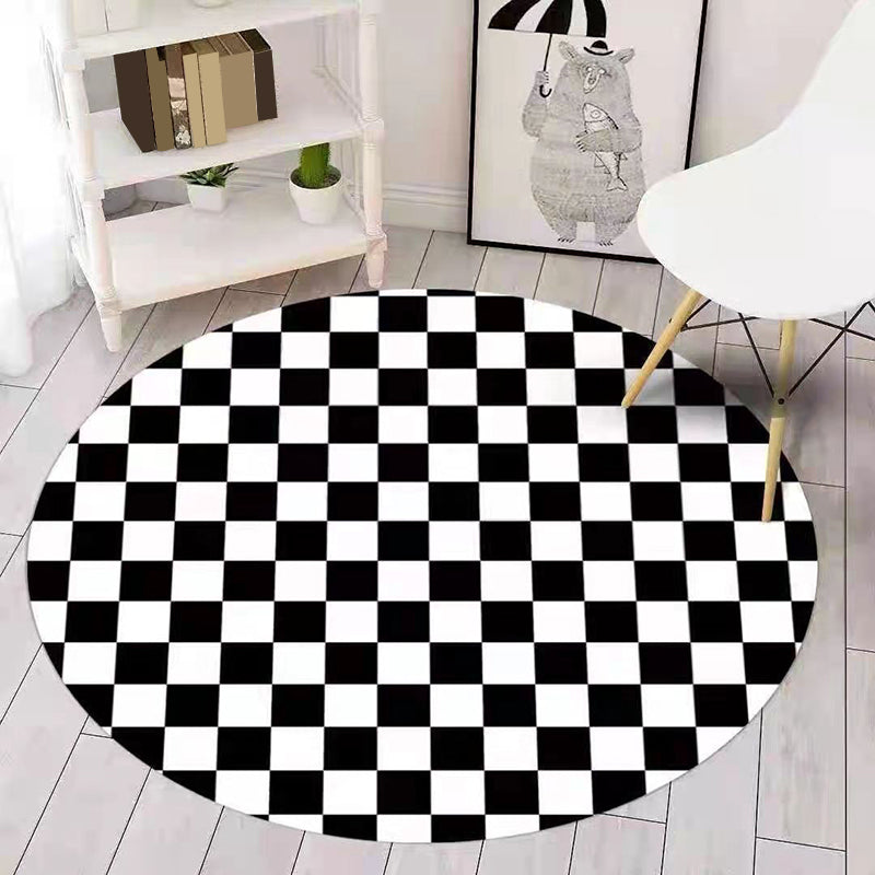 Brown Modern Rug Polyester Check Pattern Rug Washable Rug for Home Decor