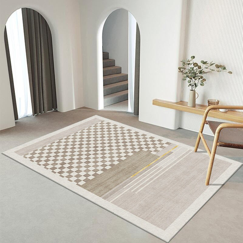 Beige Modern Rug Polyester Line Indoor Rug Washable Rug for Home Decor
