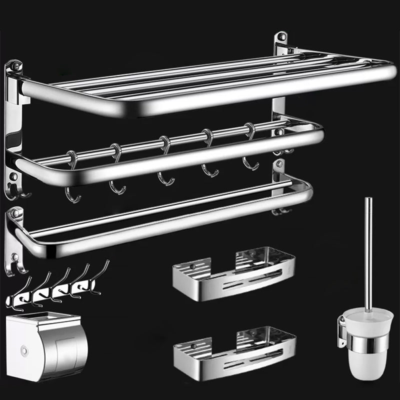 Contemporary Bathroom Accessories Hardware Set in Silver with Towel Bar