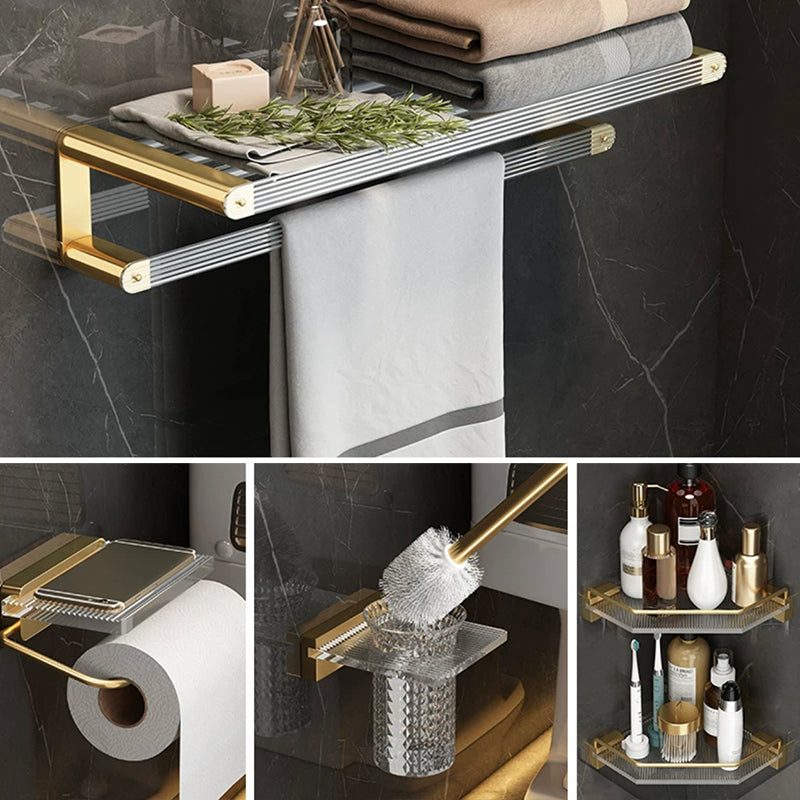 Modern Bathroom Accessory Set Bath Shelf Gold Towel Bar Bath Hardware Set