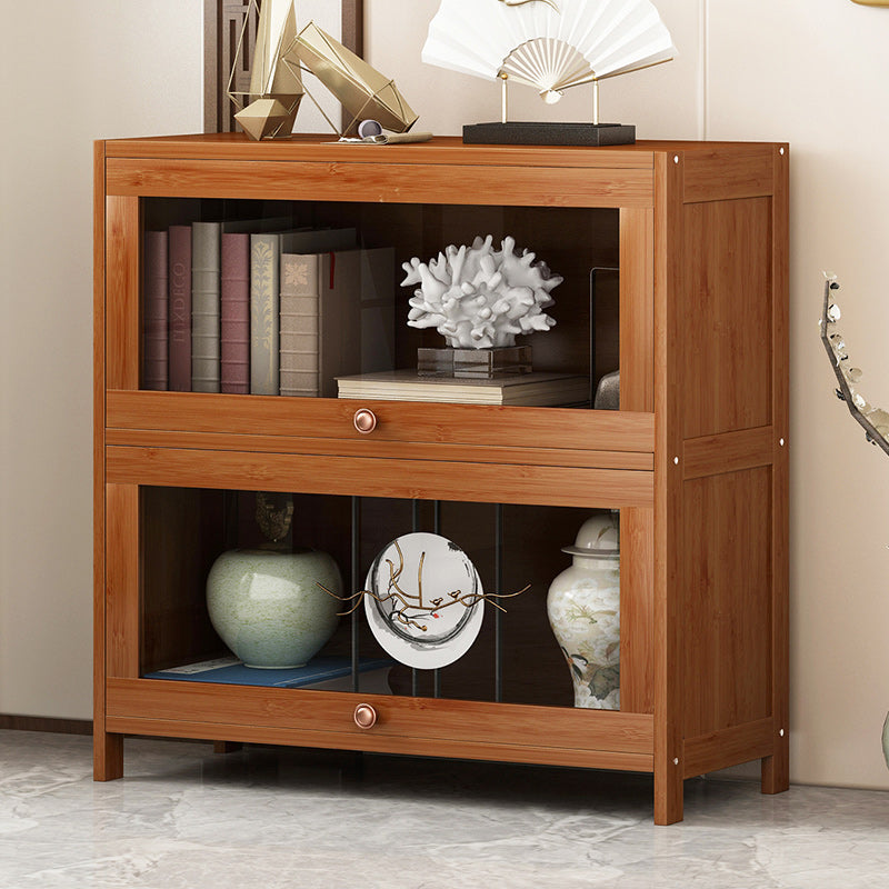 Mid Century Modern Bamboo Accent Cabinet in Brown with Glass Paned
