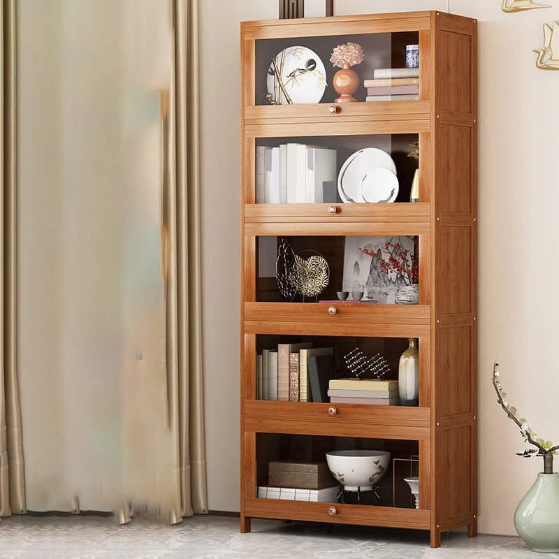Mid Century Modern Bamboo Accent Cabinet in Brown with Glass Paned