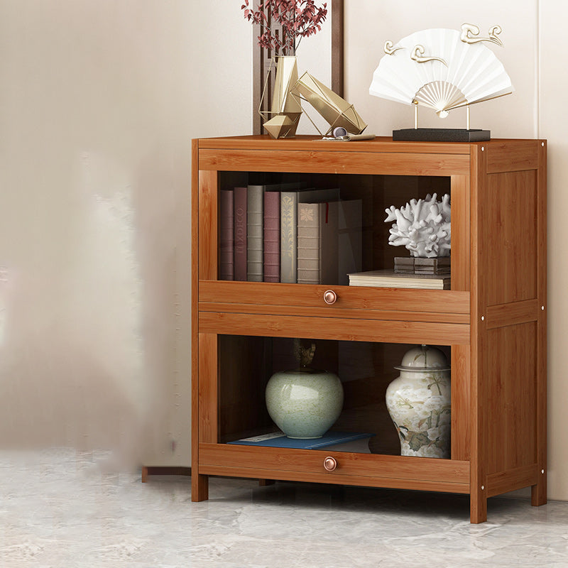 Mid Century Modern Bamboo Accent Cabinet in Brown with Glass Paned