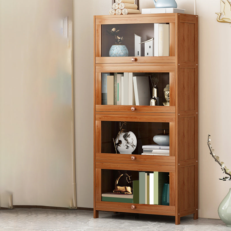Mid Century Modern Bamboo Accent Cabinet in Brown with Glass Paned