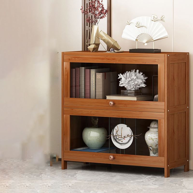Mid Century Modern Bamboo Accent Cabinet in Brown with Glass Paned