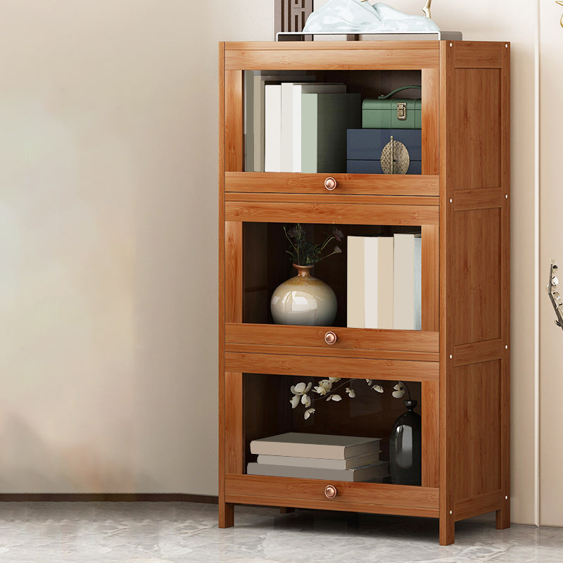 Mid Century Modern Bamboo Accent Cabinet in Brown with Glass Paned