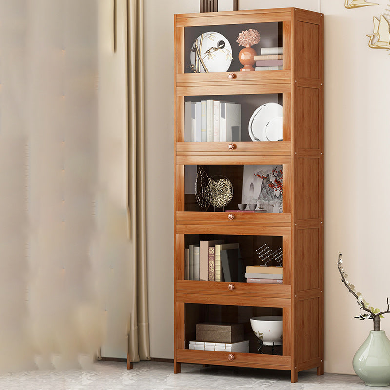 Mid Century Modern Bamboo Accent Cabinet in Brown with Glass Paned