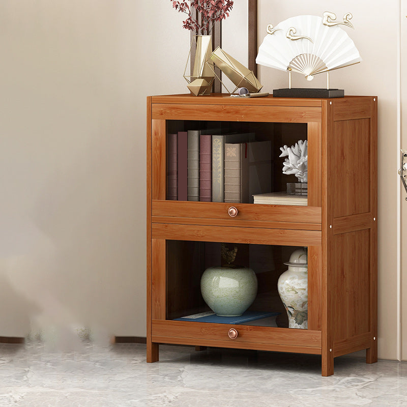 Mid Century Modern Bamboo Accent Cabinet in Brown with Glass Paned