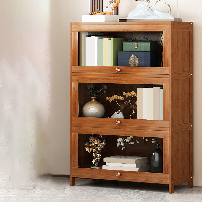 Mid Century Modern Bamboo Accent Cabinet in Brown with Glass Paned