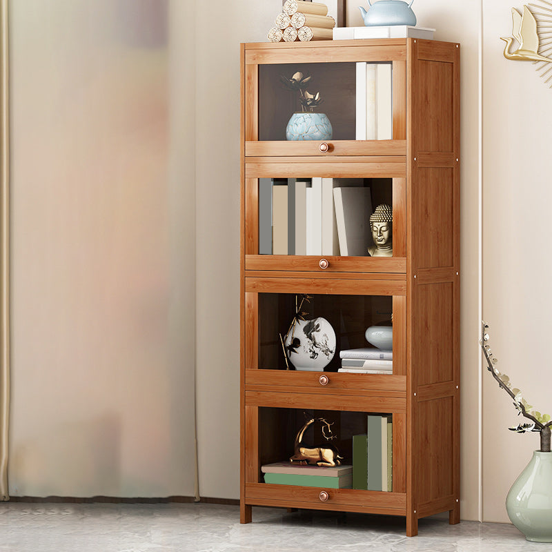 Mid Century Modern Bamboo Accent Cabinet in Brown with Glass Paned
