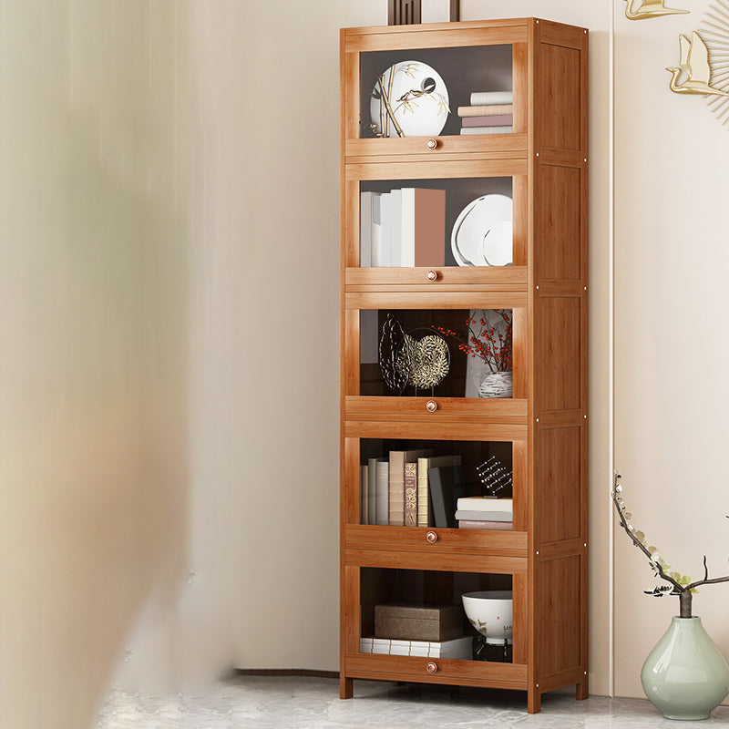 Mid Century Modern Bamboo Accent Cabinet in Brown with Glass Paned