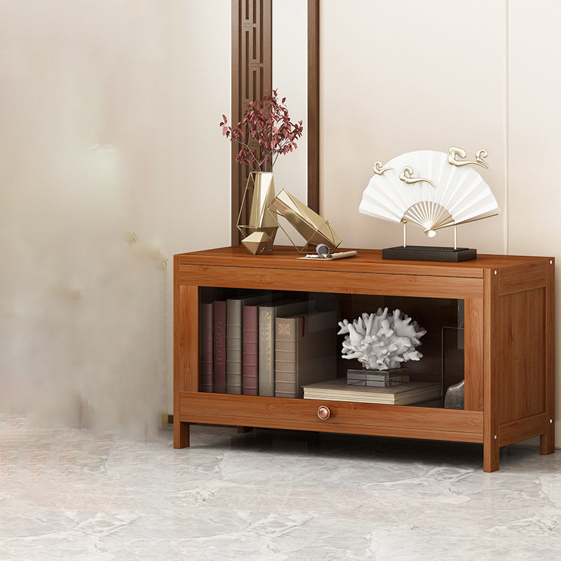Mid Century Modern Bamboo Accent Cabinet in Brown with Glass Paned