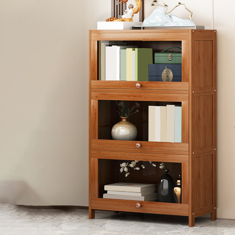 Mid Century Modern Bamboo Accent Cabinet in Brown with Glass Paned
