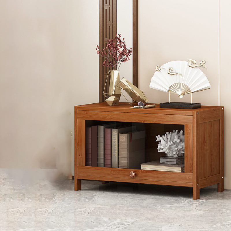 Mid Century Modern Bamboo Accent Cabinet in Brown with Glass Paned