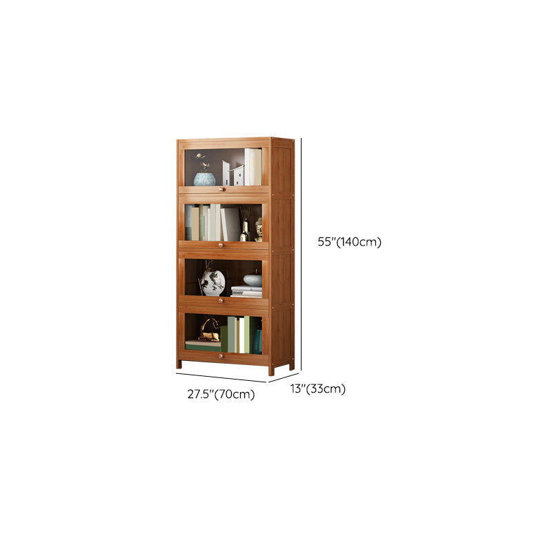 Mid Century Modern Bamboo Accent Cabinet in Brown with Glass Paned
