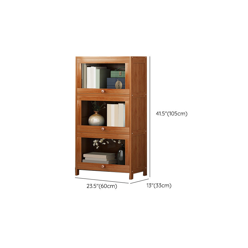 Mid Century Modern Bamboo Accent Cabinet in Brown with Glass Paned
