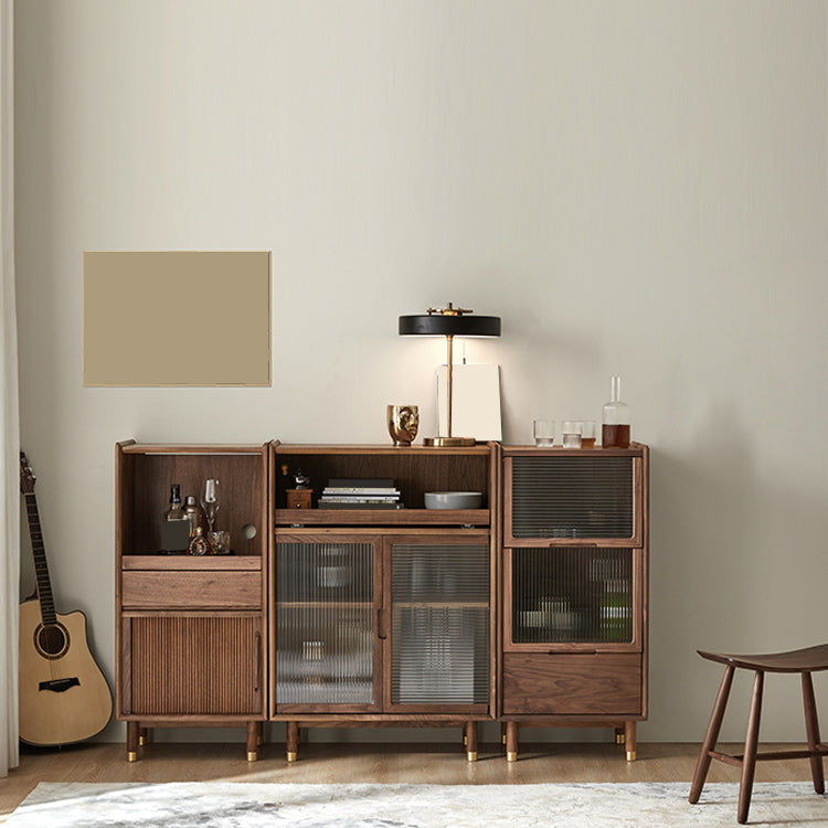 Walnut Glass Paned Accent Cabinet Mi-Century Modern 41.3" Tall Chest with Drawer