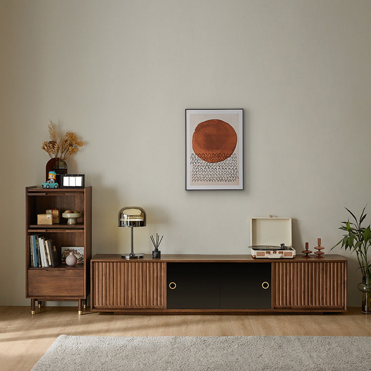 Walnut Glass Paned Accent Cabinet Mi-Century Modern 41.3" Tall Chest with Drawer