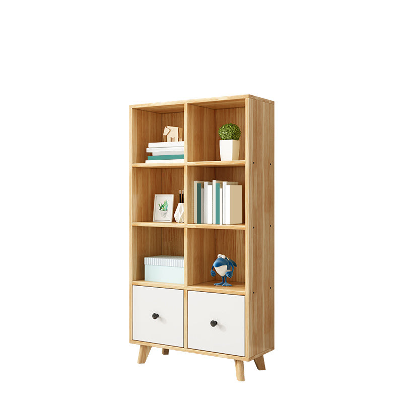 2-Drawer Solid Wood Accent Chest Natural Modern Cabinet with Shelves