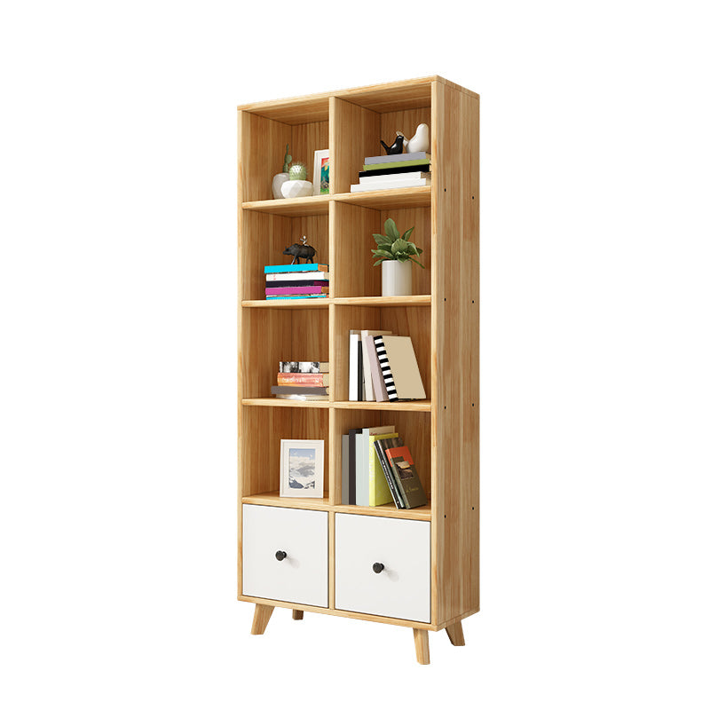2-Drawer Solid Wood Accent Chest Natural Modern Cabinet with Shelves