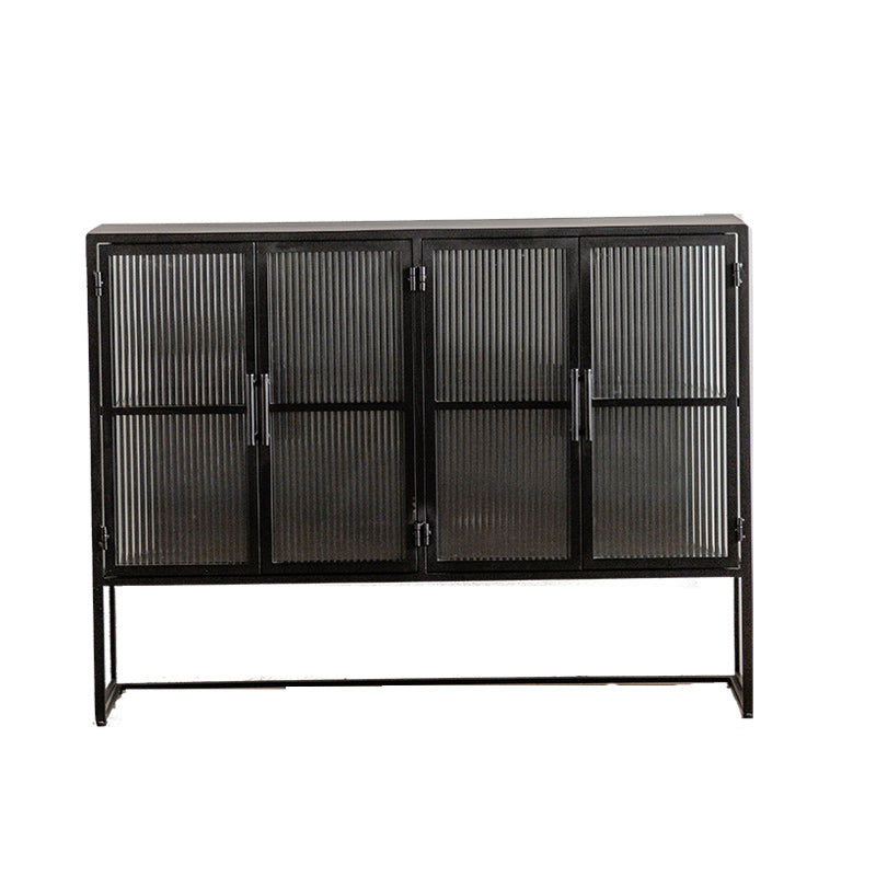 Industrial Metal Cabinet in White Distressed Chest with Glass Paned