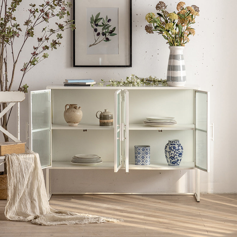 Industrial Metal Cabinet in White Distressed Chest with Glass Paned