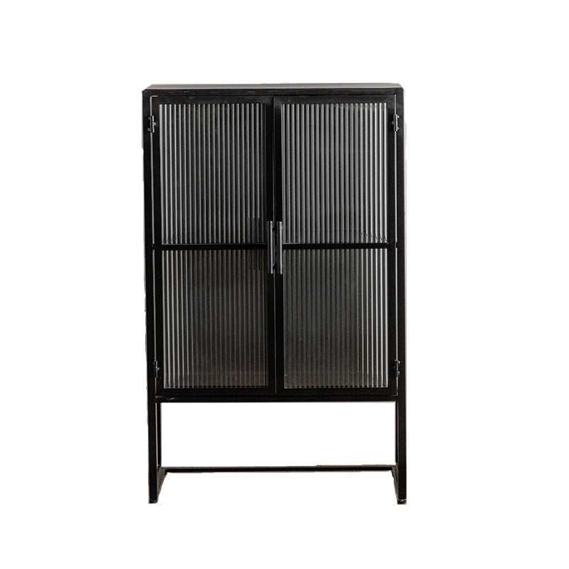 Industrial Metal Cabinet in White Distressed Chest with Glass Paned