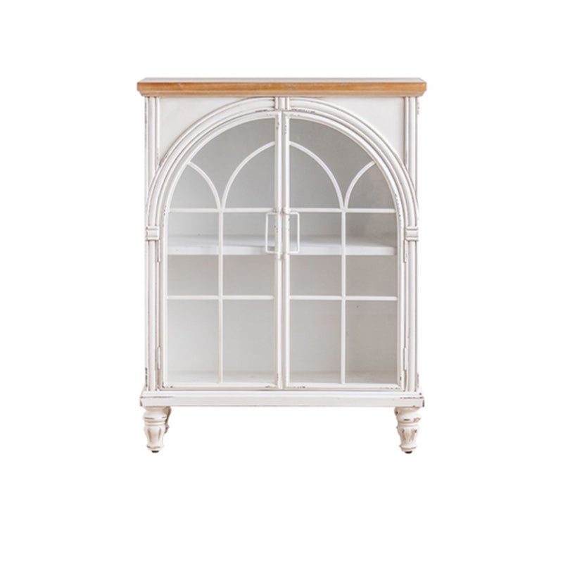 Industrial Metal Cabinet in White Distressed Chest with Glass Paned