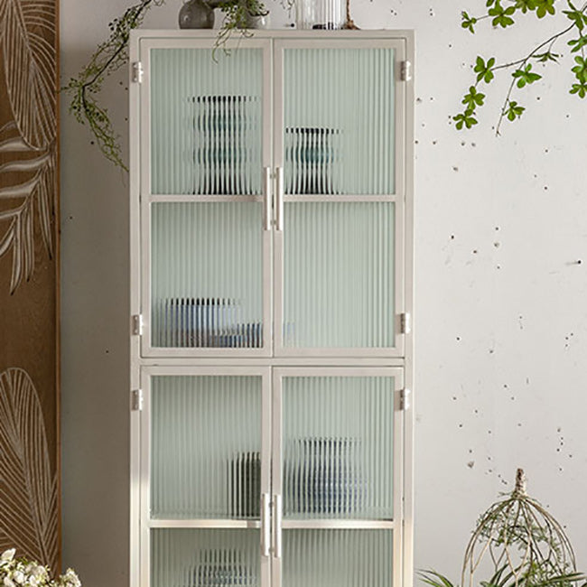 Industrial Metal Cabinet in White Distressed Chest with Glass Paned