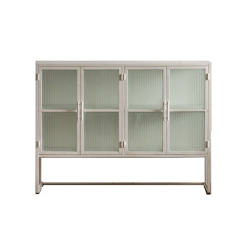 Industrial Metal Cabinet in White Distressed Chest with Glass Paned