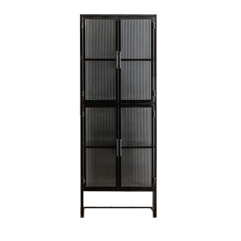 Industrial Metal Cabinet in White Distressed Chest with Glass Paned