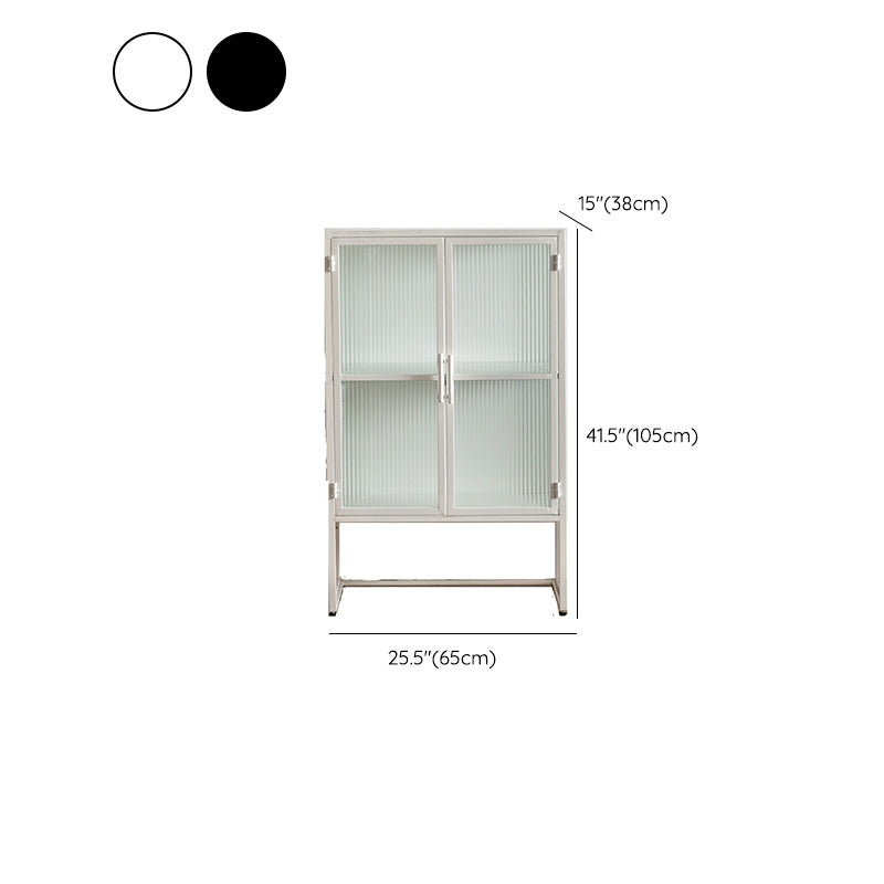 Industrial Metal Cabinet in White Distressed Chest with Glass Paned