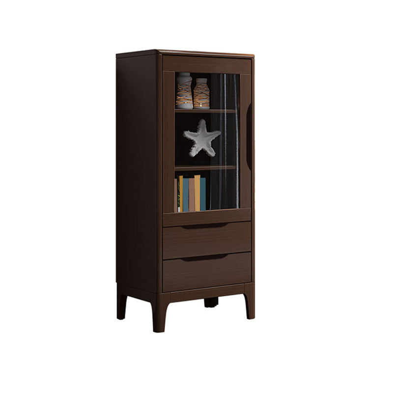 Rubberwood Accent Cabinet Modern Glass Paned Cabinet with Drawers