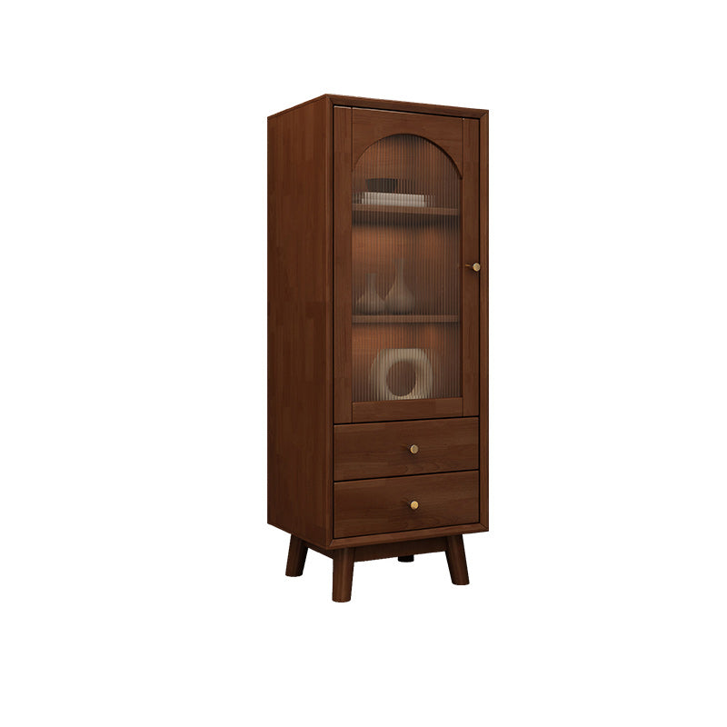 Rubberwood Accent Cabinet Modern Glass Paned Cabinet with Drawers