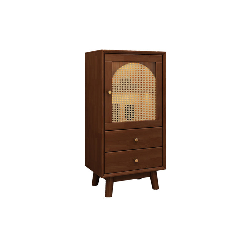 Rubberwood Accent Cabinet Modern Glass Paned Cabinet with Drawers