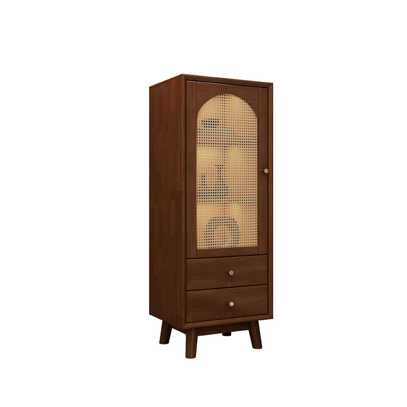Rubberwood Accent Cabinet Modern Glass Paned Cabinet with Drawers
