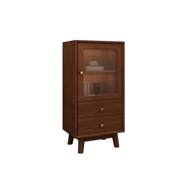 Rubberwood Accent Cabinet Modern Glass Paned Cabinet with Drawers