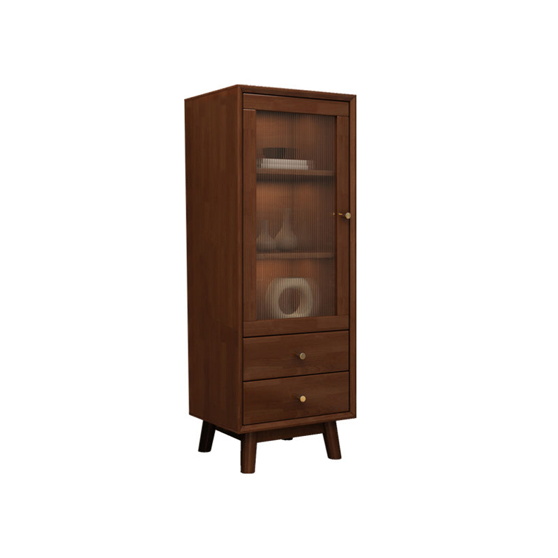 Rubberwood Accent Cabinet Modern Glass Paned Cabinet with Drawers