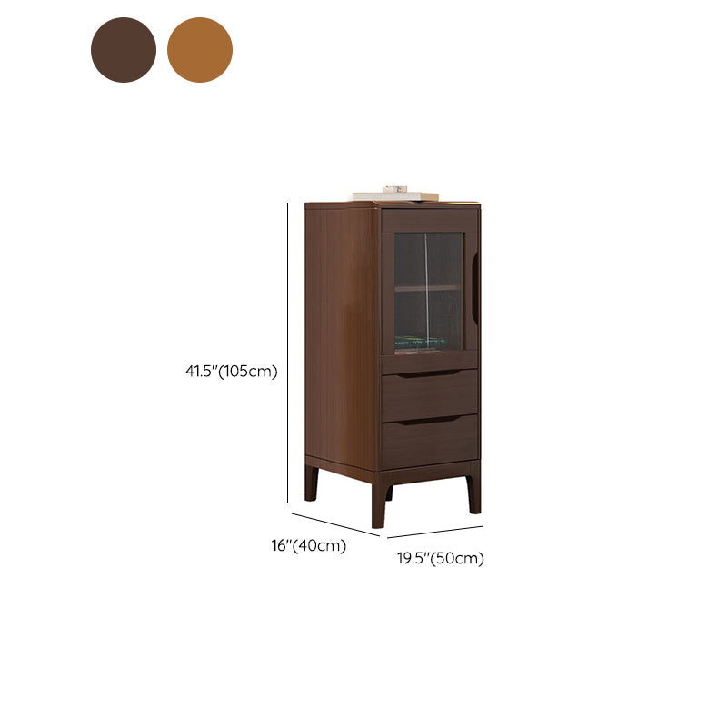 Rubberwood Accent Cabinet Modern Glass Paned Cabinet with Drawers