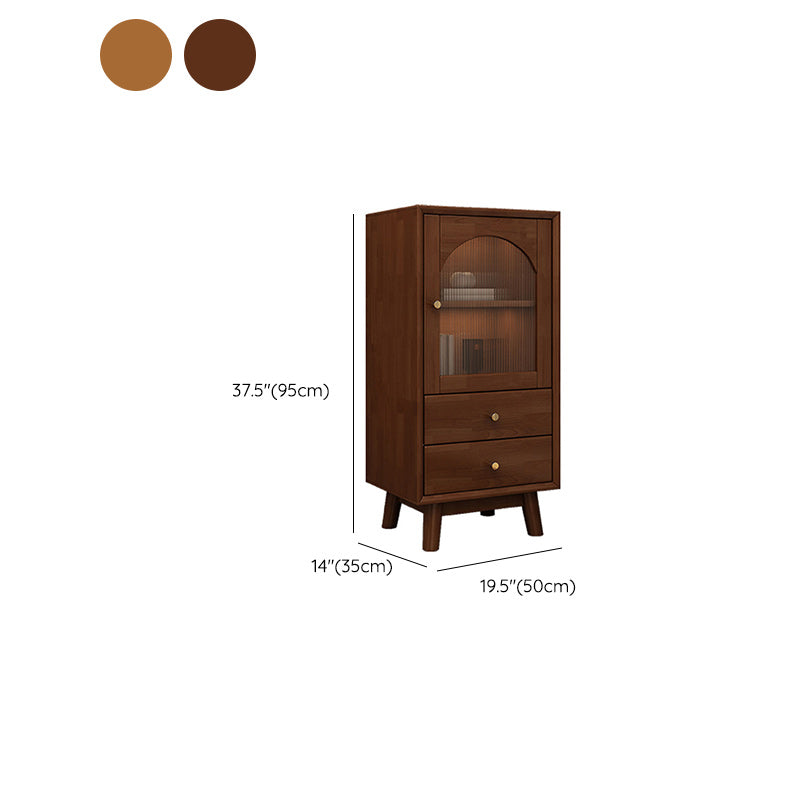 Rubberwood Accent Cabinet Modern Glass Paned Cabinet with Drawers