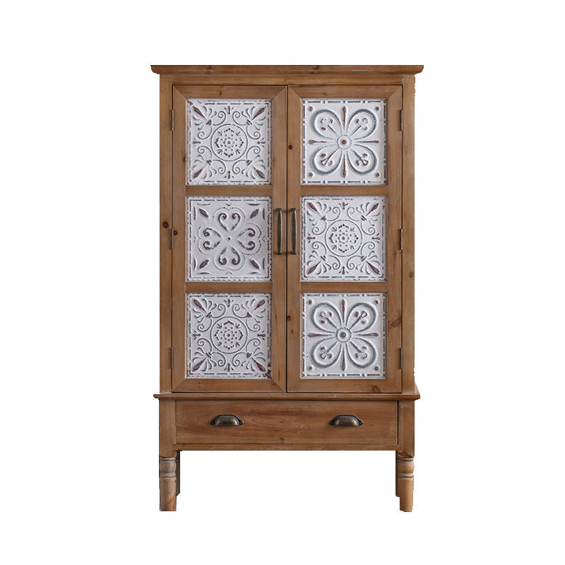 Distressed Wood Accent Cabinet Industrial Solid Wood Chest with Drawers