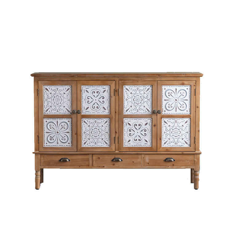 Distressed Wood Accent Cabinet Industrial Solid Wood Chest with Drawers