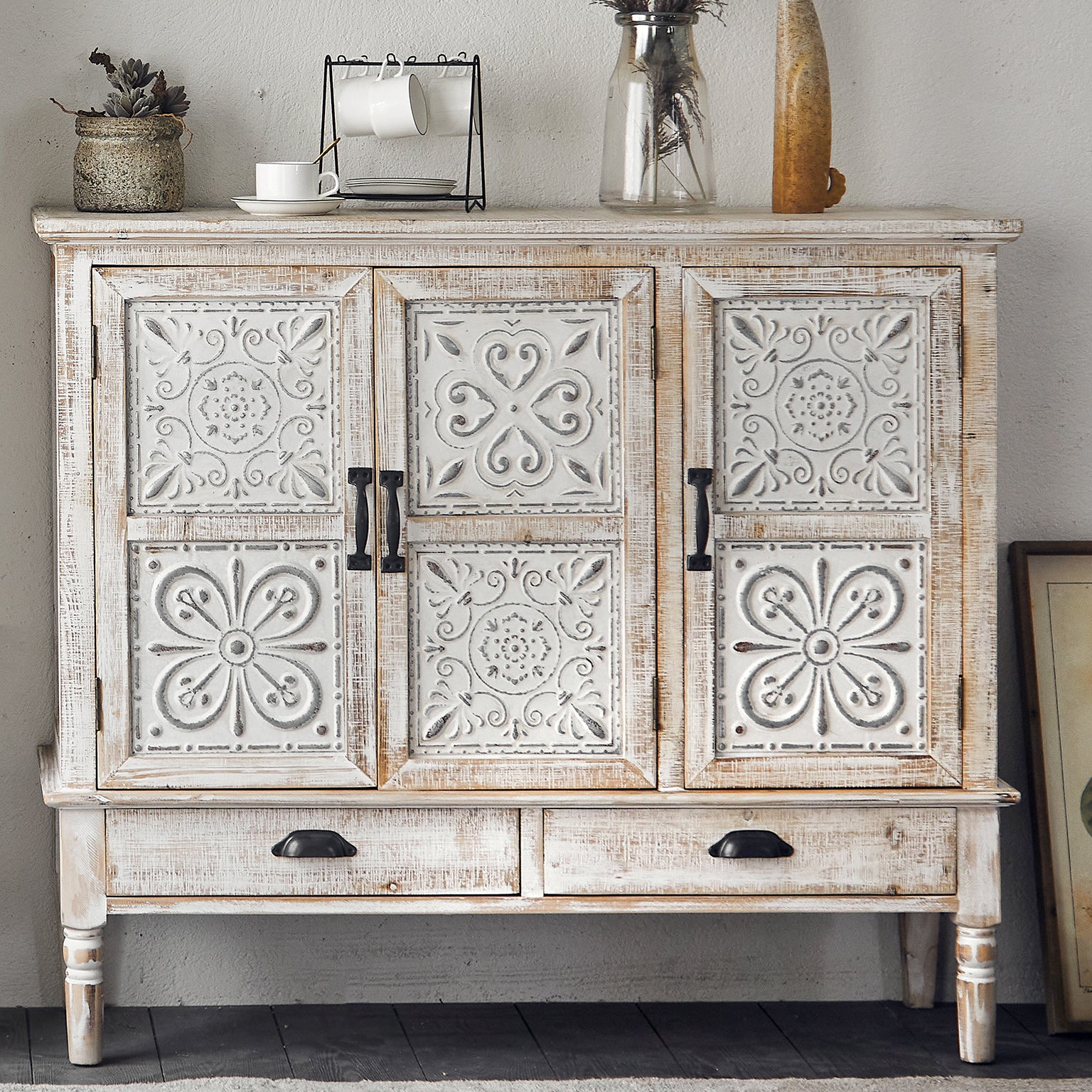 Industrial Stain Resistant Cabinet Distressed Wood Solid Wood Accent Cabinet