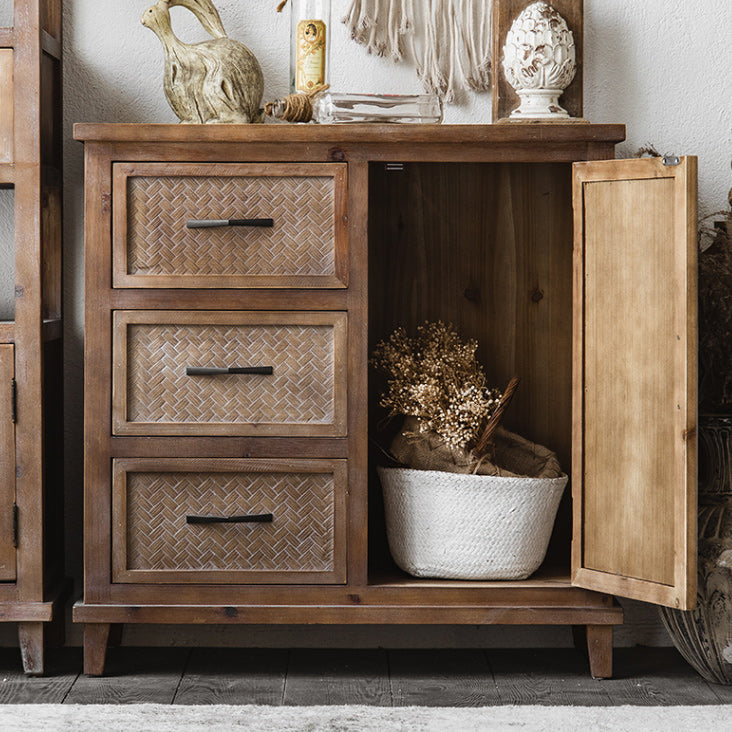 Industrial Solid Wood Side Cabinet Distressed Wood Accent Cabinet