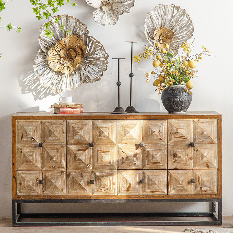 Distressed Wood Accent Chest Industrial Style Solid Wood Cabinet with Drawers