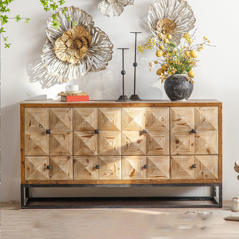 Distressed Wood Accent Chest Industrial Style Solid Wood Cabinet with Drawers